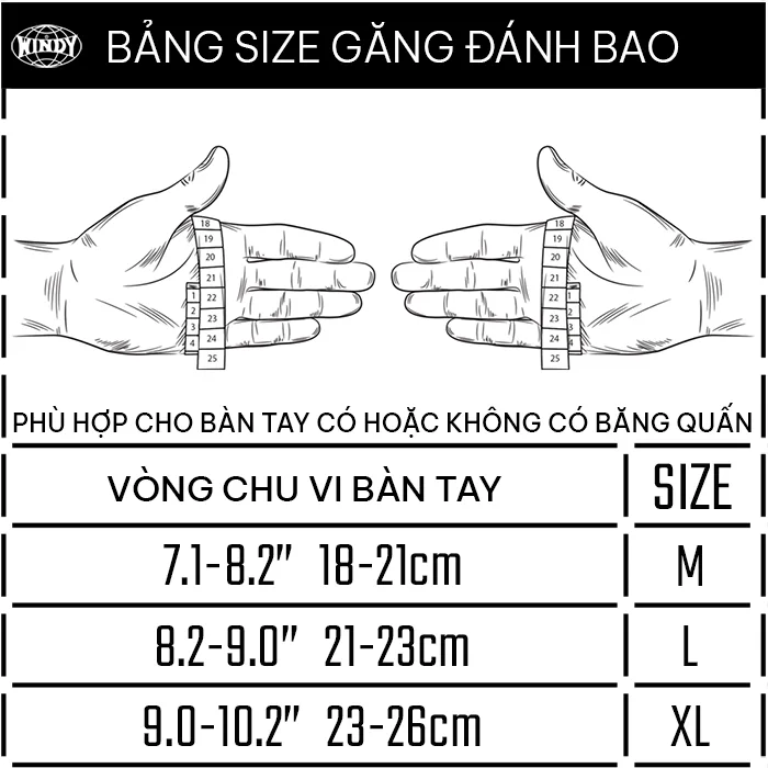 Bảng size găng đánh bao