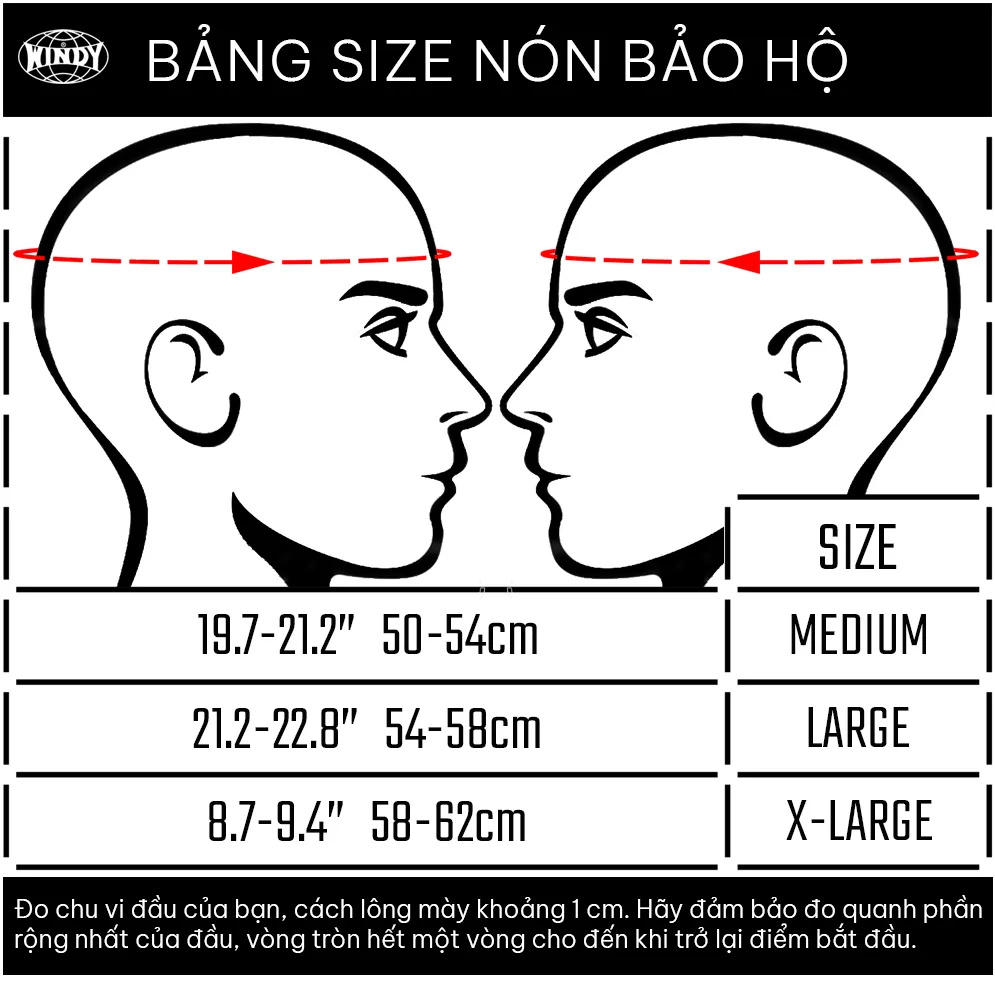 Bảng size nón bảo hộ